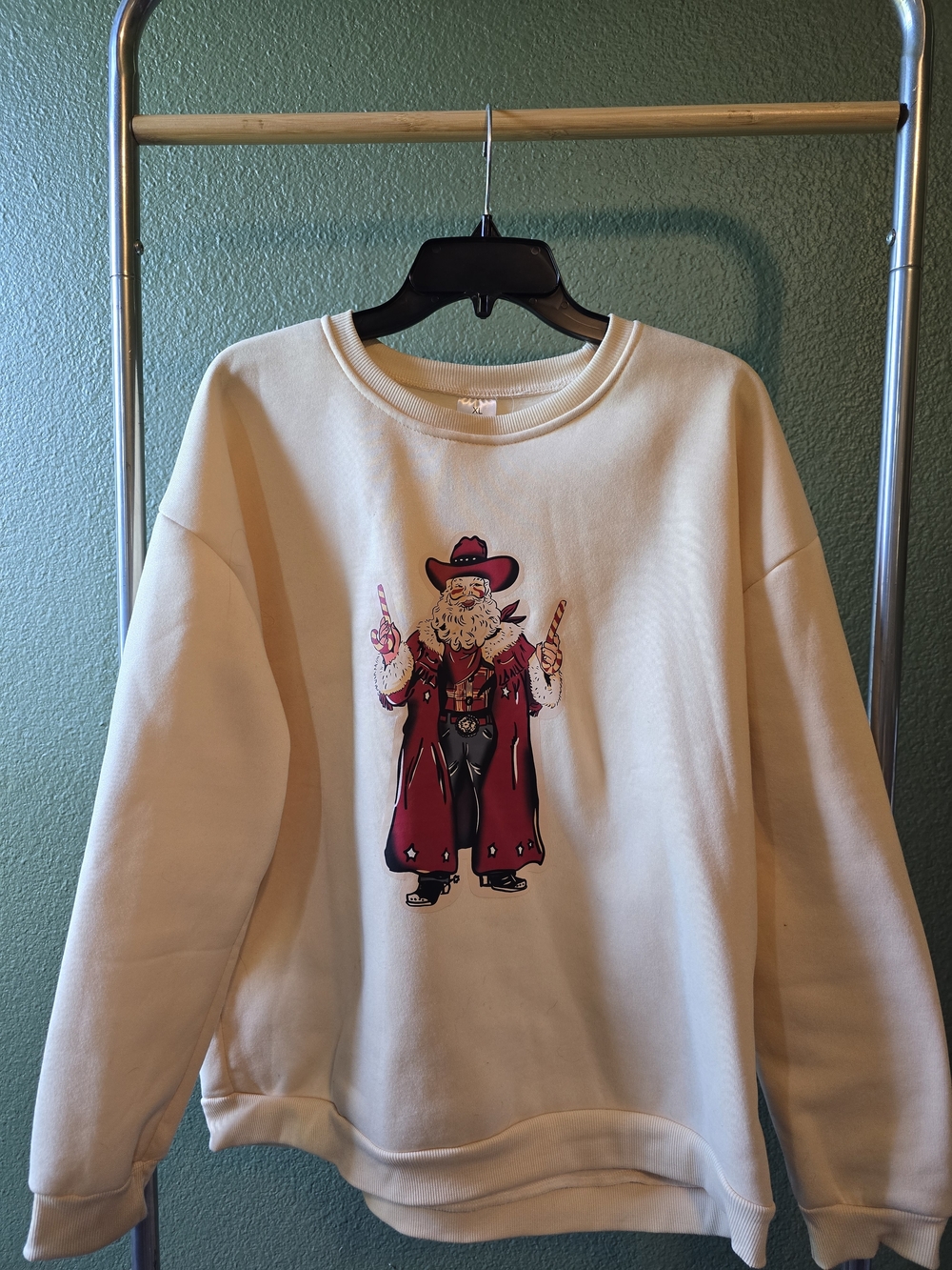Cream Graphic Santa Cowboy Sweatshirt